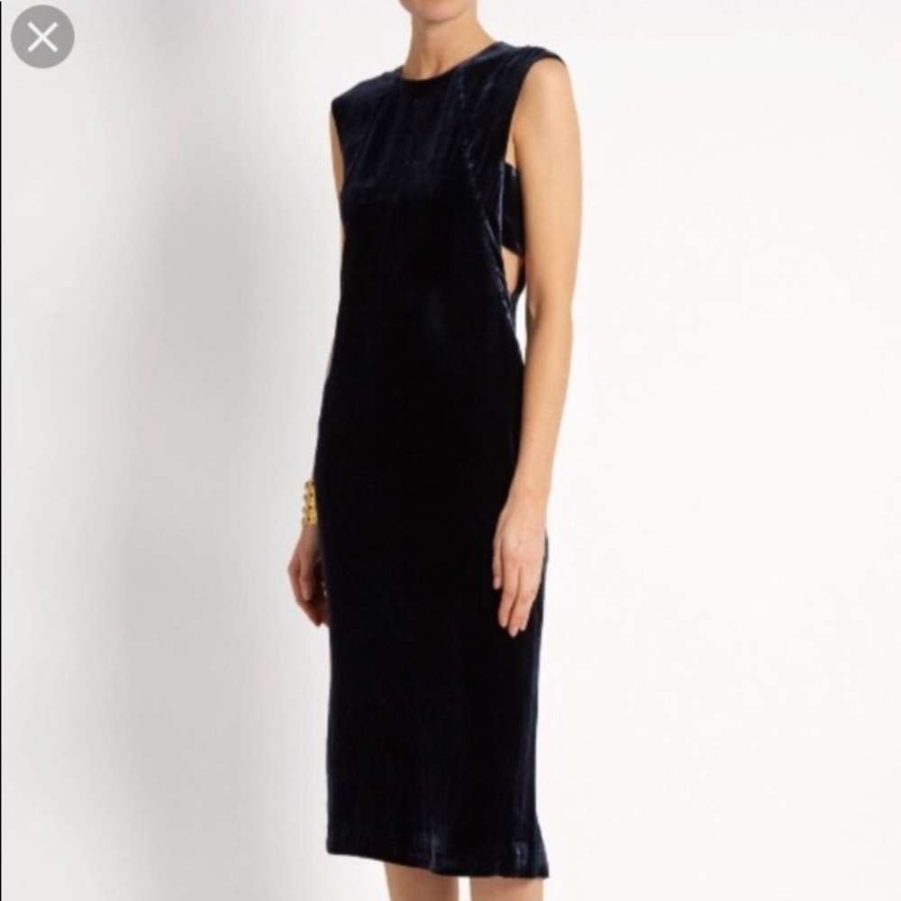 Navy velvet cutout midlength dress